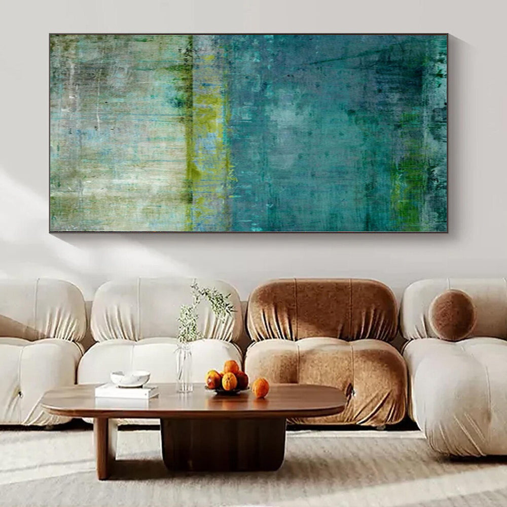 “Teal and Green Textured Layers” Mixed - Media Art CT0182