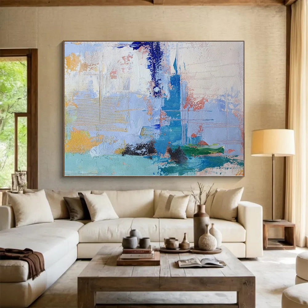 “Blue - Orange - Yellow Abstract Textures” Expressionistic Acrylic Art CT0222