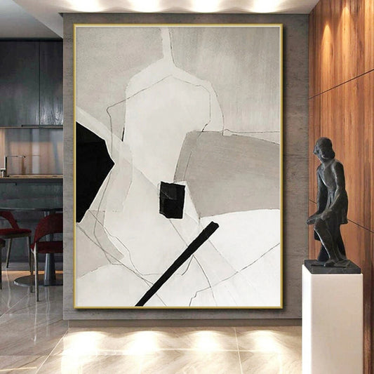 “Monochrome Geometric Abstraction”,Abstract Minimalist Oil Painting CT0559