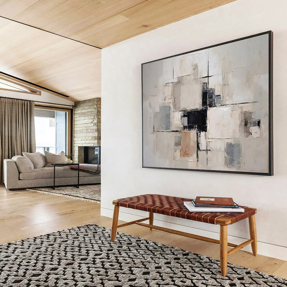 “Neutral Cubes” - Beige, gray, black; geometric blocks and lines CT1579