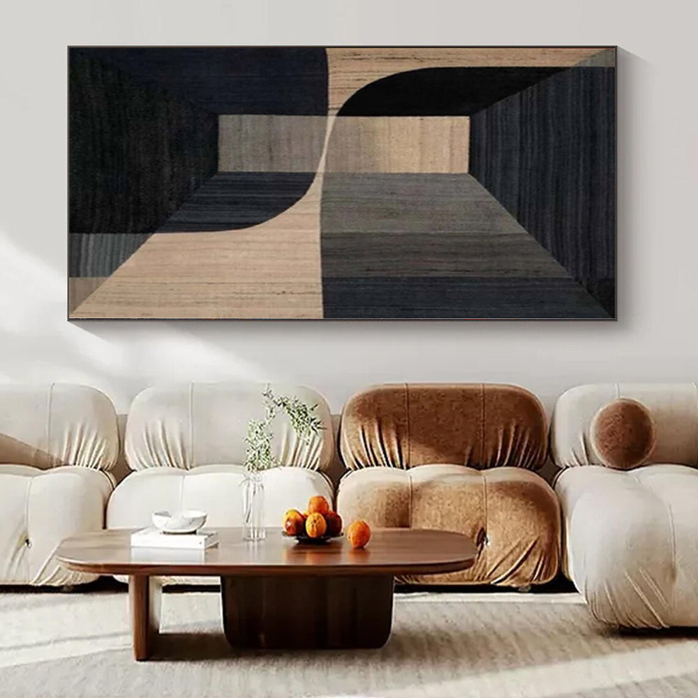 “Geometric Depth in Brown - Black” Abstract Oil Painting CT0136