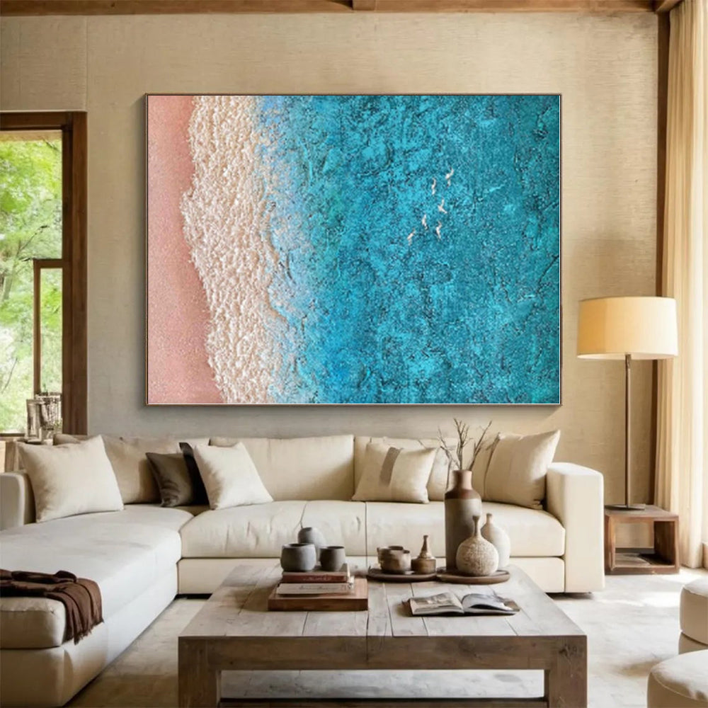 “Textured Beach Aerial”,Abstract Coastal Impasto Painting CT0563