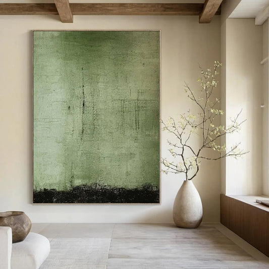 “Green - Black Textured Abstract” Mixed - Media Art CT0154