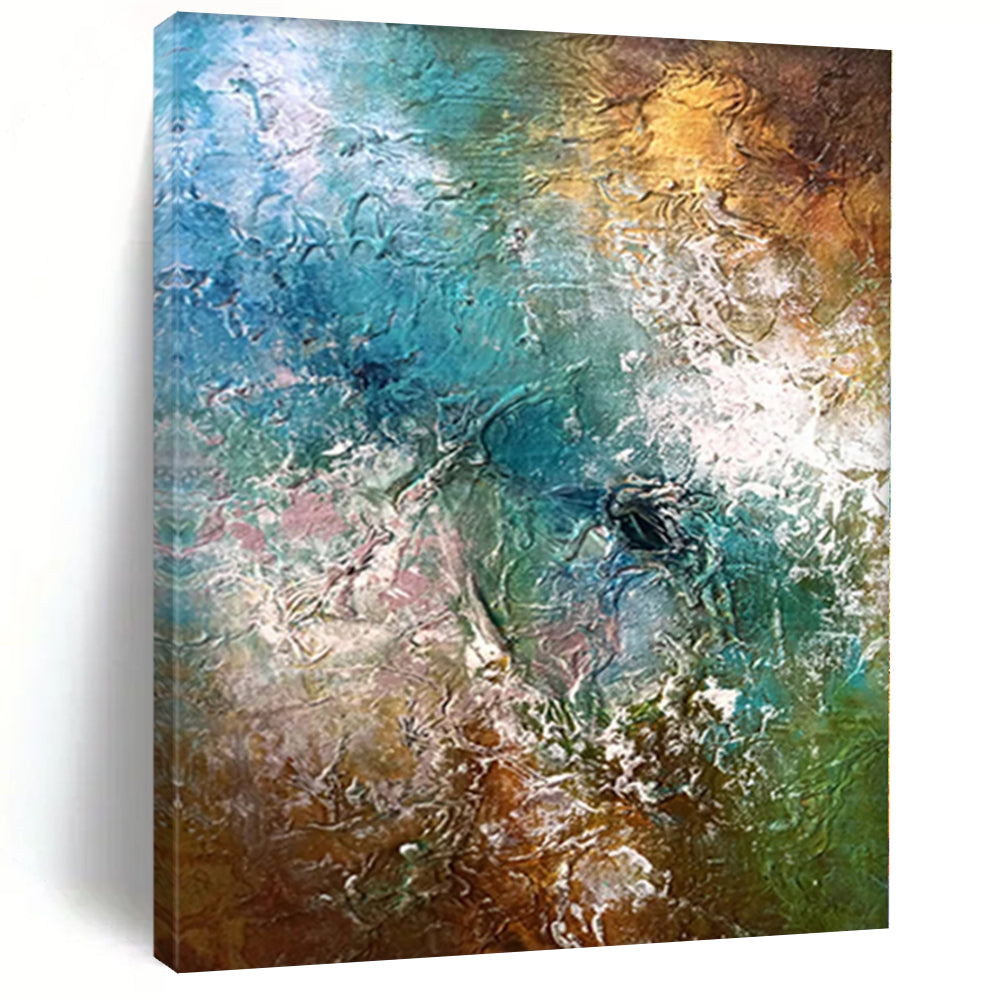 “Textured Waves” - Abstract Painting with Blue, Green, Brown and White Textures CT0007