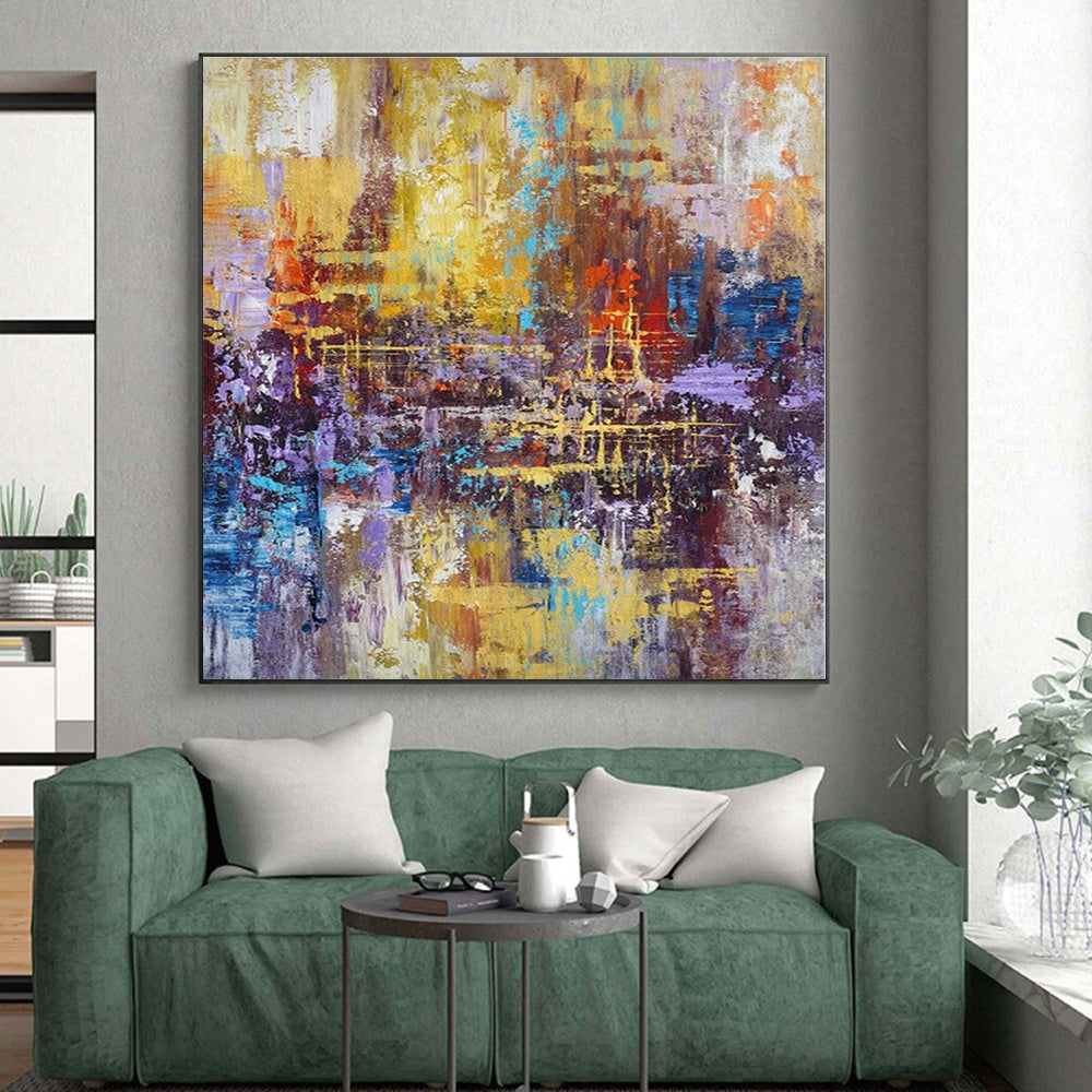 “Vibrant Urban Abstraction”,Abstract Cityscape - Inspired Acrylic Painting CT0545