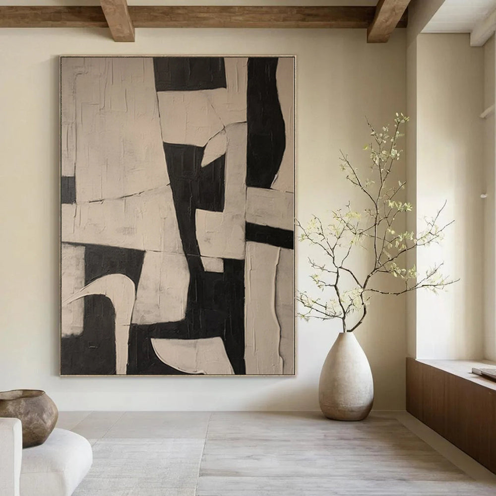 “Black - White Geometric Dynamism” Abstract Acrylic Painting CT0125
