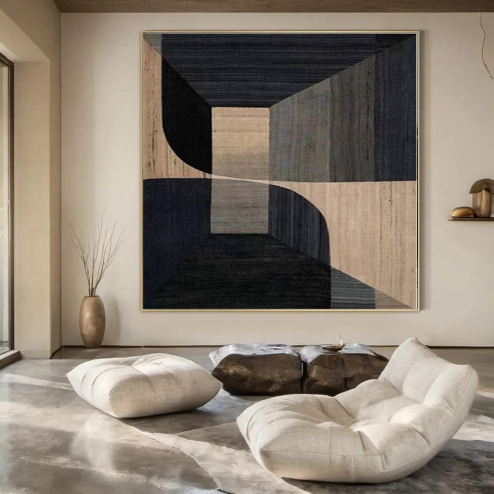 “Geometric Depth in Brown - Black” Abstract Oil Painting CT0136