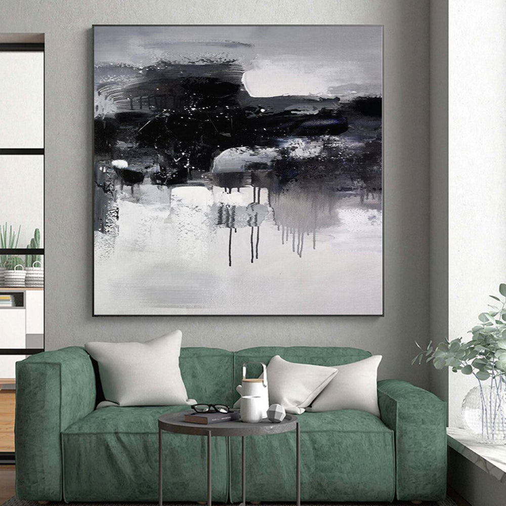 “Black - White Abstract Drizzle”,Expressive Abstract Painting CT0376