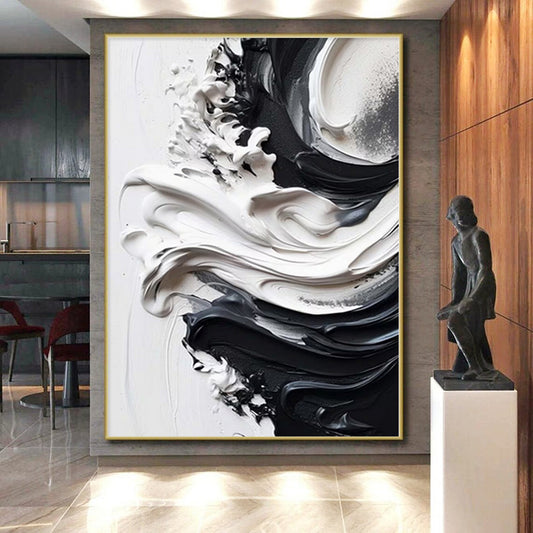 “Black - White Swirl Textures” Impasto Acrylic Art CT0241