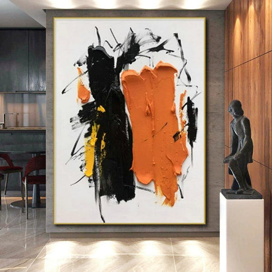 “Black - Orange - Yellow Dynamic Strokes”,Abstract Expressionist Art CT0607