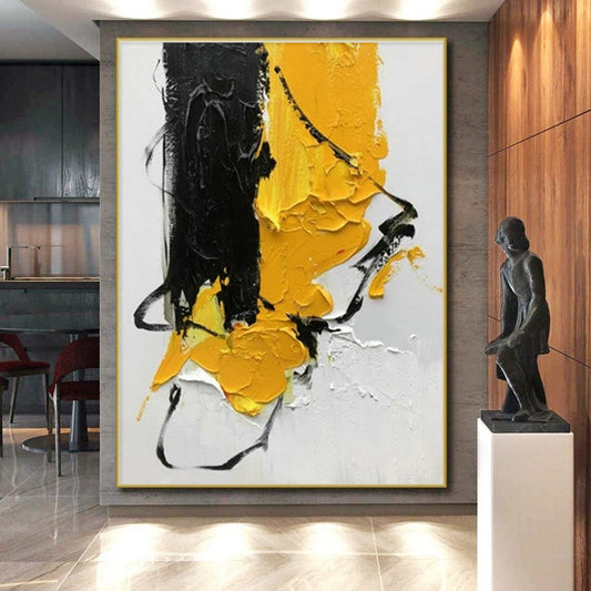 “Black - Yellow - White Textured Composition”,Abstract Textured Art CT0606