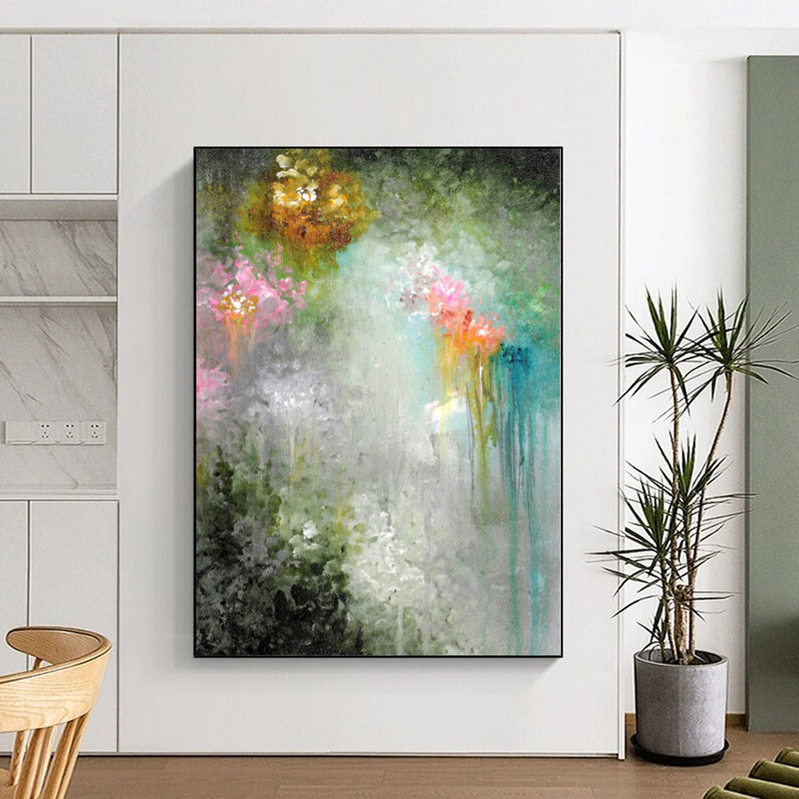 “Fantasy Flower Shower” - Abstract Work with Pink, Purple, Green, Blue, White CT0073