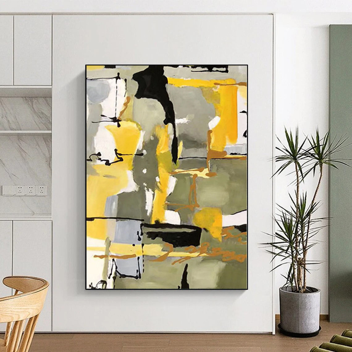“Yellow - Grey Abstract Shapes”,Color - Block Abstract Painting CT0344