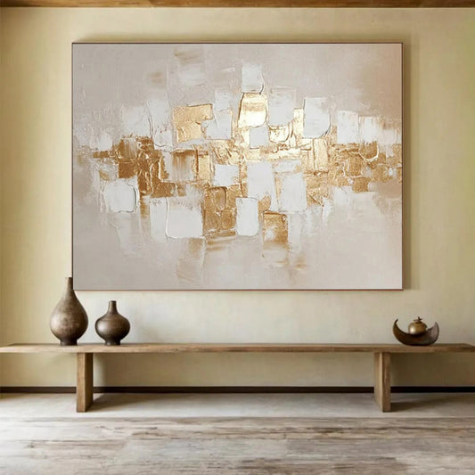 “Gold and White Abstraction” - Shades of gold, white, beige; textured, abstract squares and rectangles CT1552