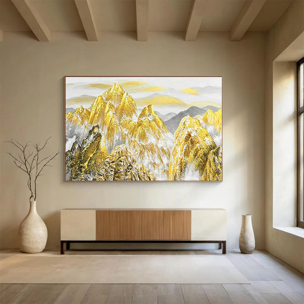 “Golden Mountain Majesty” - Gold, white, gray; painted mountains with a golden glow CT1556