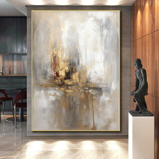 “Gold - White Abstract Cityscape”,Dreamy Abstract Oil Painting CT0570