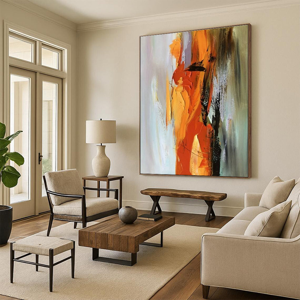 “Orange - Yellow - Grey Dynamic Impasto”,Abstract Expressionist Art CT0615