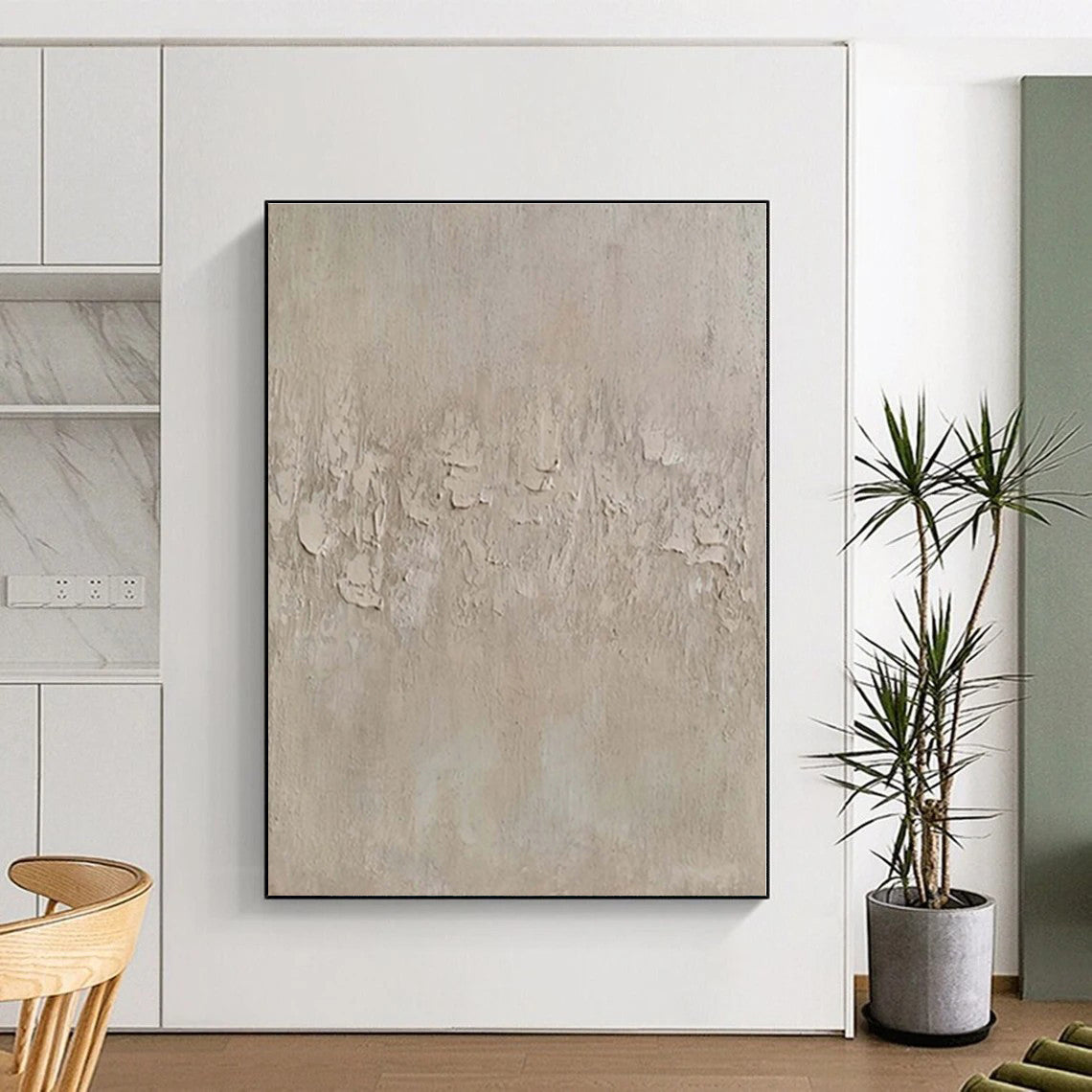 “Minimalist Beige Textured Canvas”,Abstract Textural Oil Painting CT0579