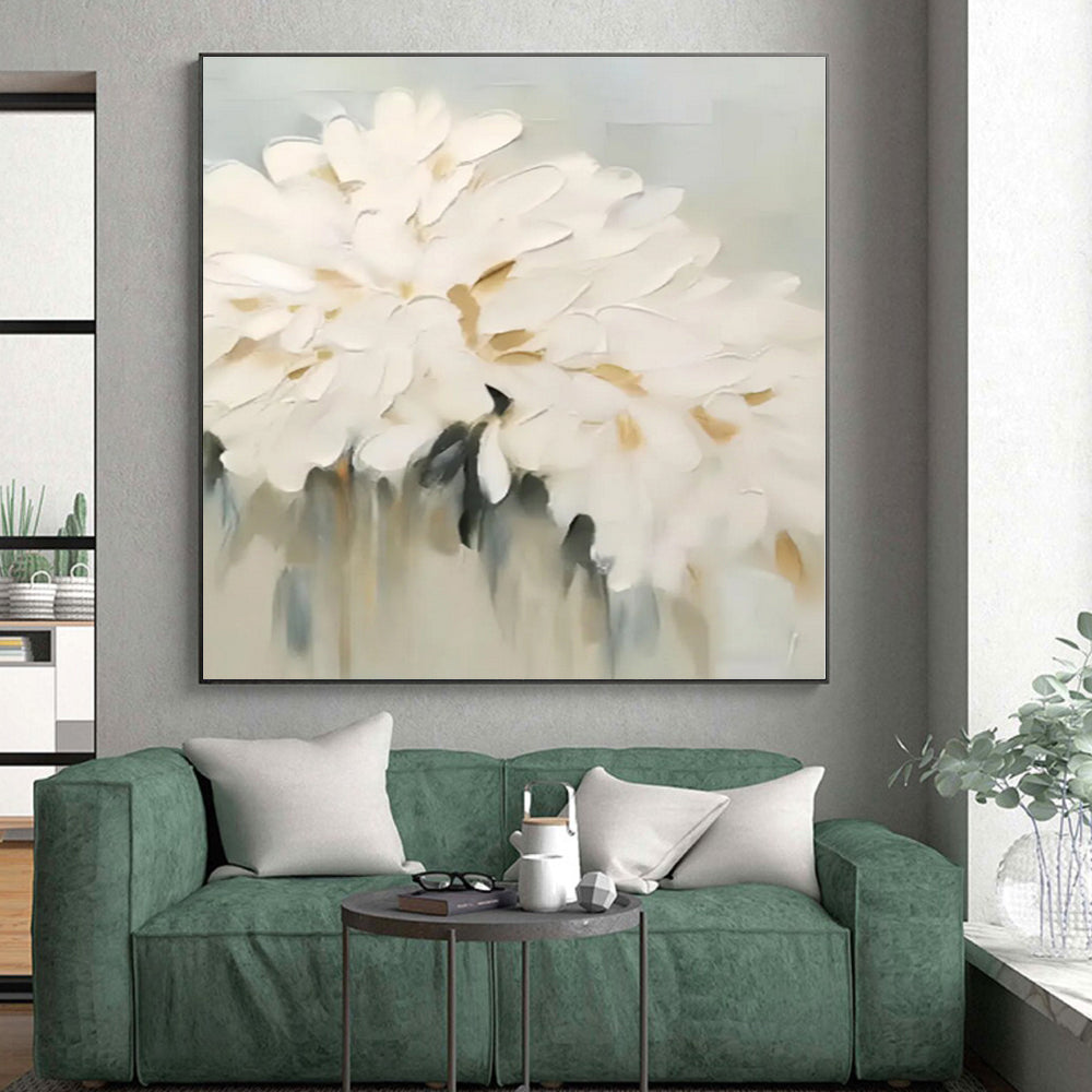 “Textured White Flowers”,Abstract Floral Impasto Painting CT0543