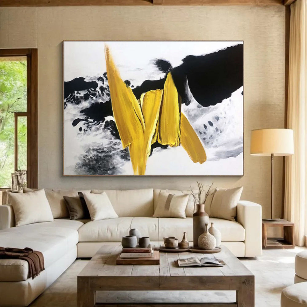 “Bold Black - Yellow Crescents” Abstract Acrylic Art CT0303