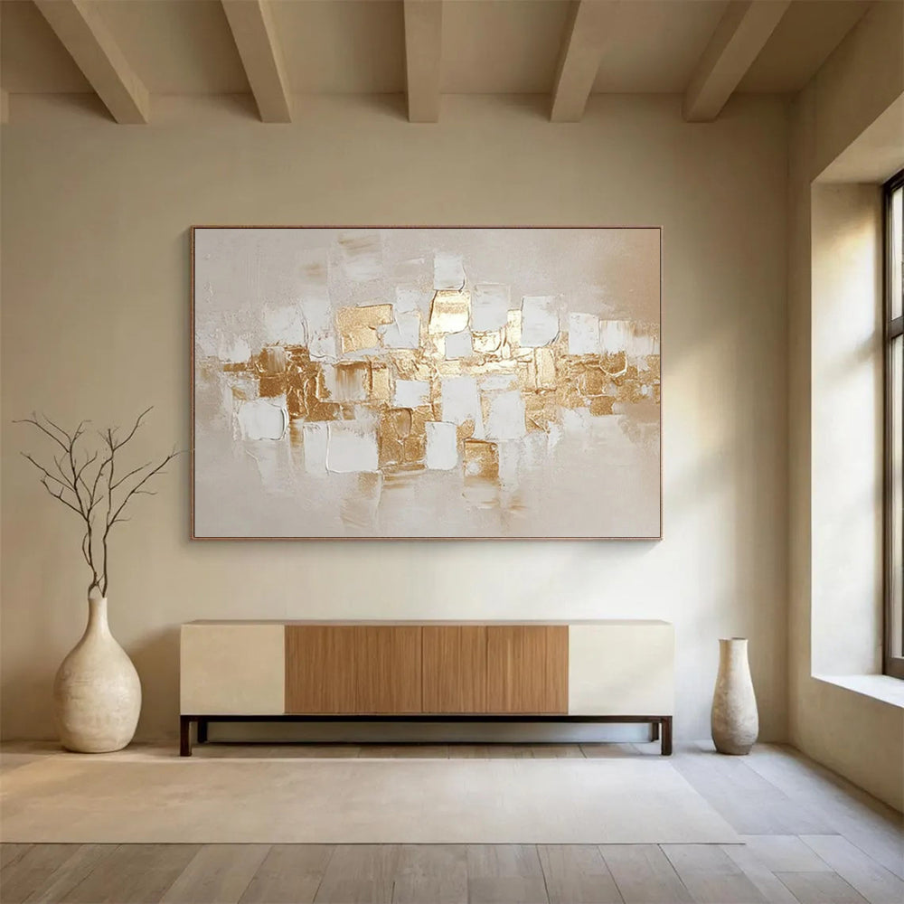 “Gold and White Abstraction” - Shades of gold, white, beige; textured, abstract squares and rectangles CT1552