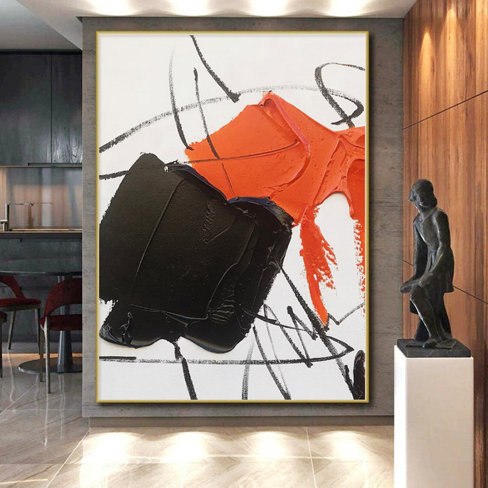 “Orange - Black Textured Abstraction” - Abstract Expressionist Art CT0488