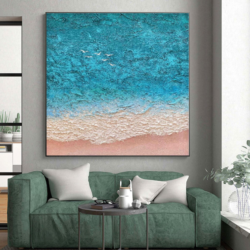 “Textured Beach Aerial”,Abstract Coastal Impasto Painting CT0563