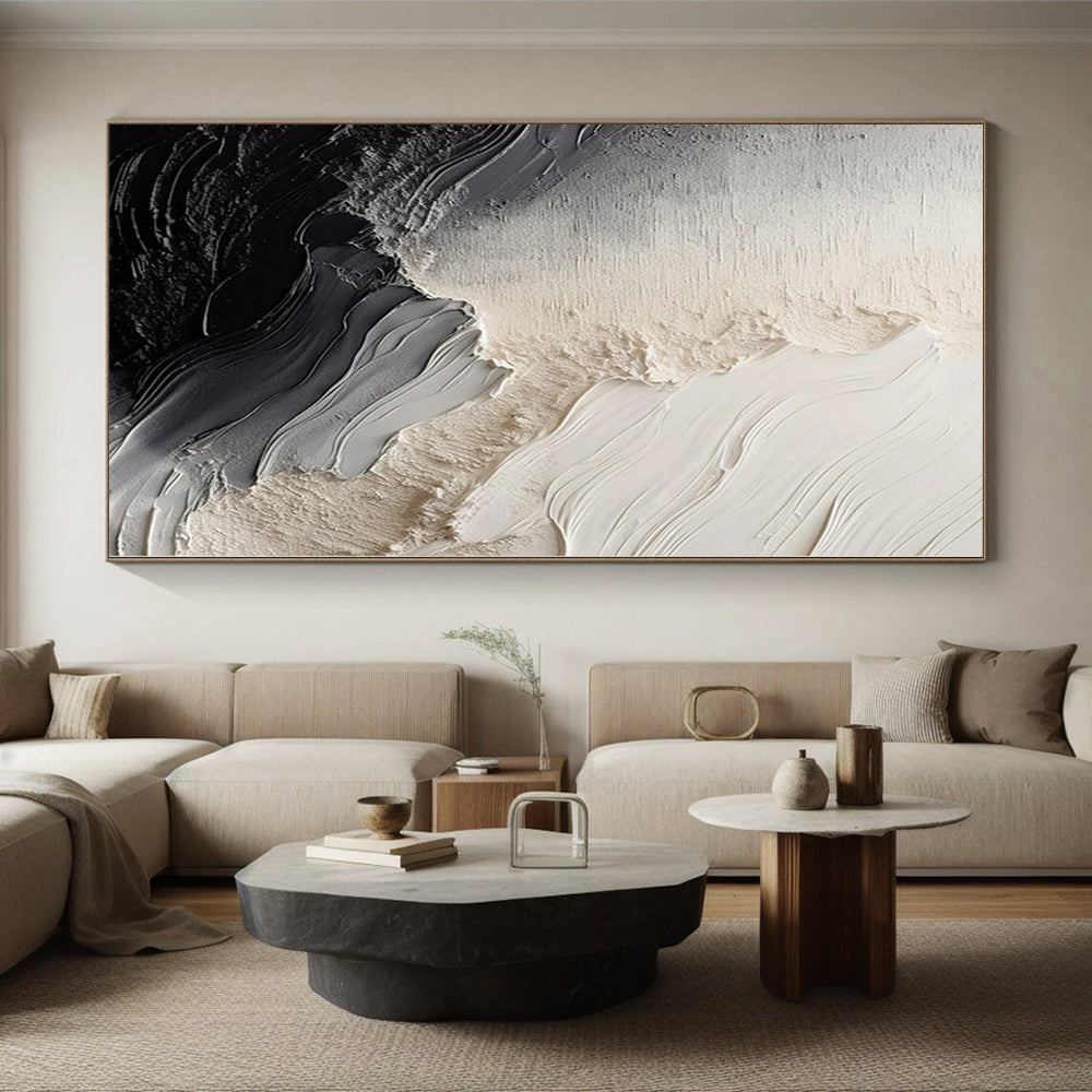 “Monochrome Waves” - Abstract Work with Black, White, Gray Textures CT0081