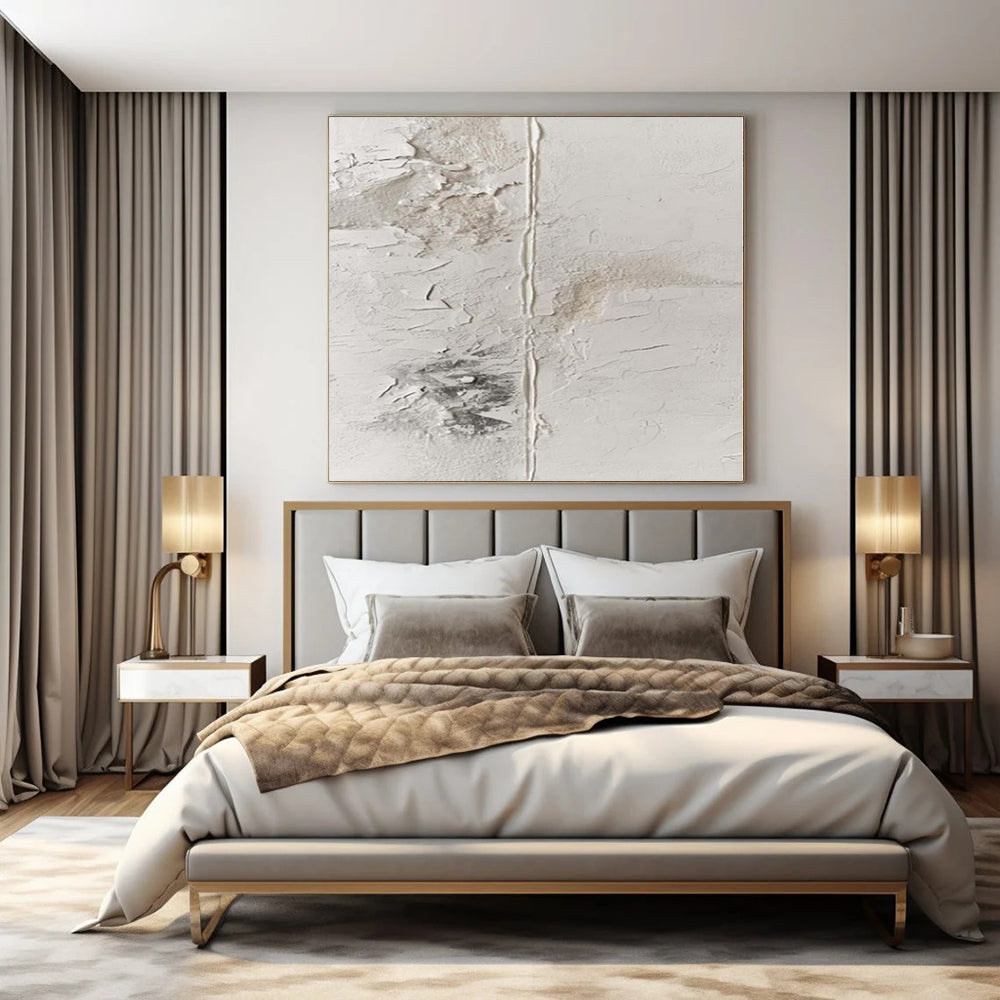 “White with Textured Patinas” Plaster - Effect Acrylic Art CT0149