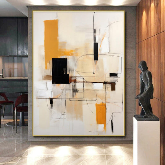 “Orange - Black Abstract Geometry” - Abstract Geometric Painting CT0404