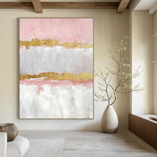 “Pink - Gray - Gold Striped Abstract” Minimalist Acrylic Art CT0207