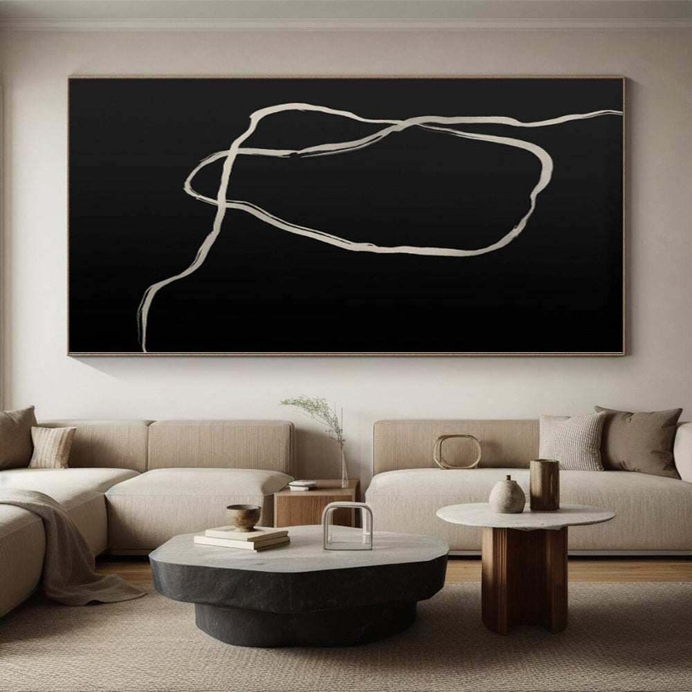 “Organic White Lines on Black” Abstract Acrylic Art CT0336