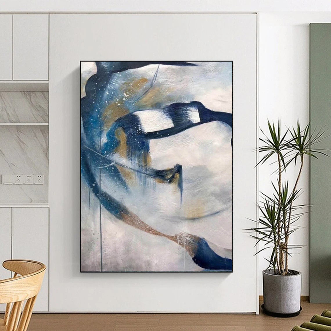 “Swirling Blue - Gold Abstract Flows” Abstract Acrylic Art CT0312