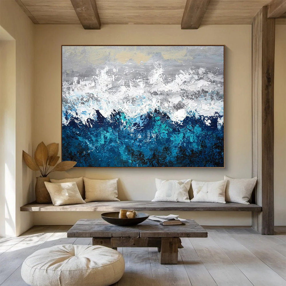 “Crashing Wave Energy” - Blues, whites, grays; textured, abstract ocean waves CT1601