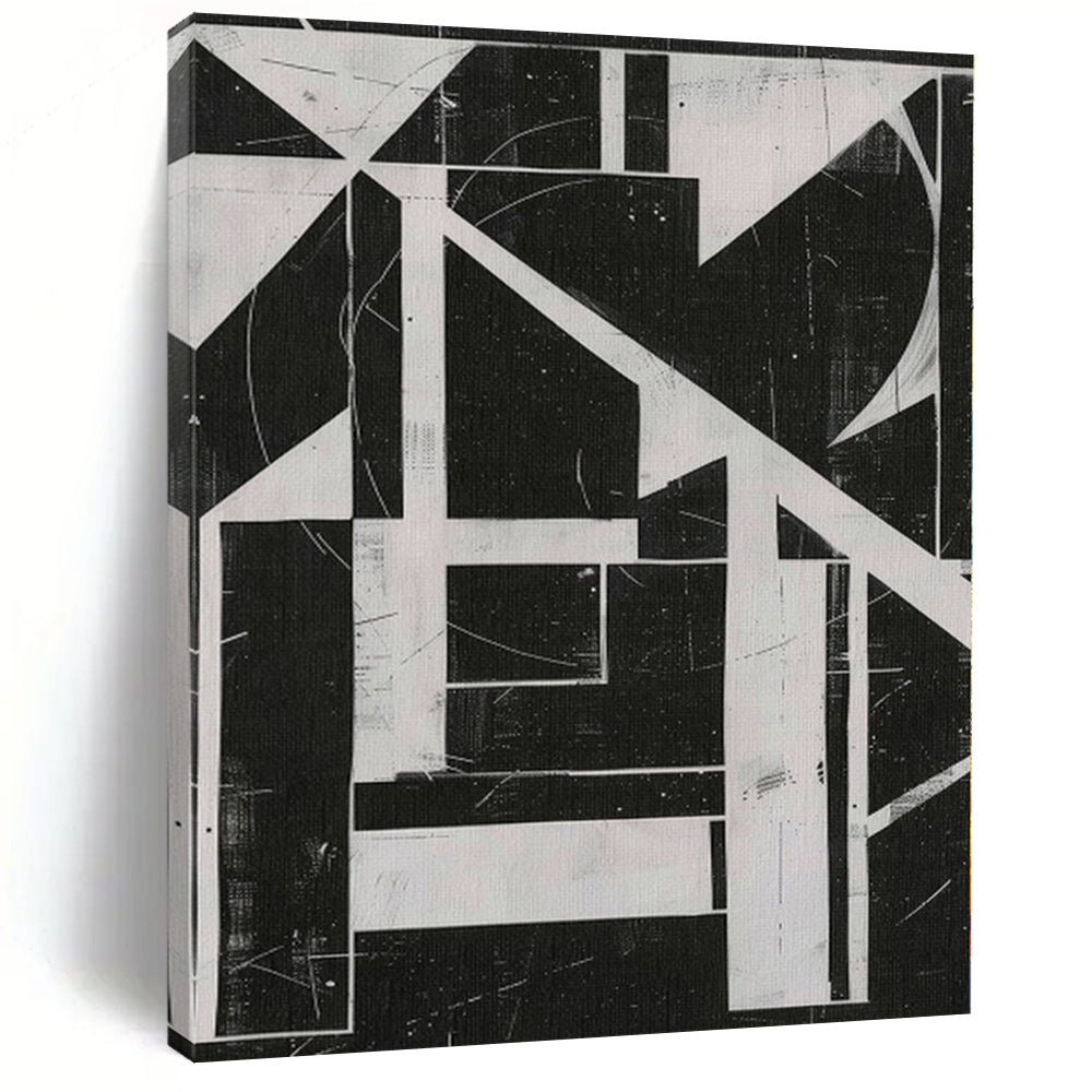 “Black - White Geometric Construct” Abstract Acrylic Art CT0263