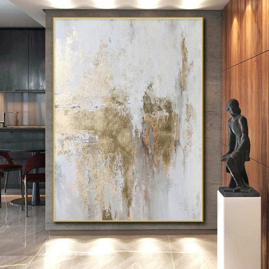 “White - Gold Textured Patina” Abstract Acrylic Art CT0256