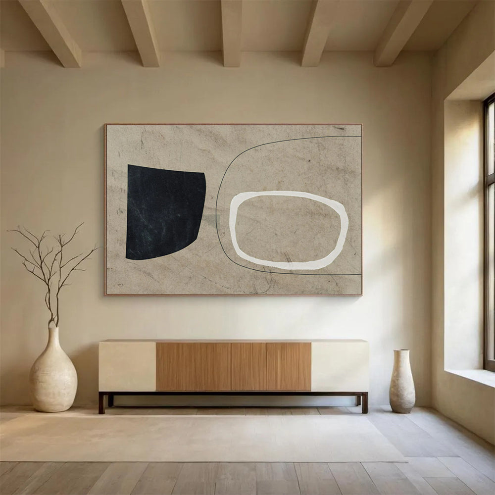 Black, White & Beige Geometric Forms - Minimalist Paper Collage CT1789