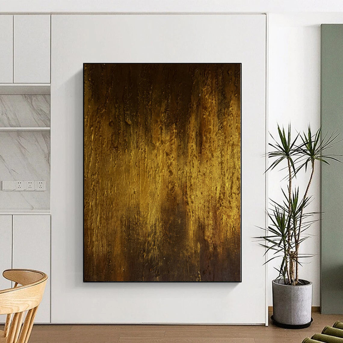 “Golden Rustic Abstraction” - Abstract Painting with Brown, Gold Textures CT0032