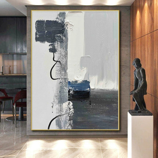 “Gray - Blue Abstract Composition” - Abstract Expressionist Art CT0491