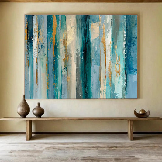 “Blue - Gold Vertical Rhythms” – Abstract Acrylic Painting CT1715