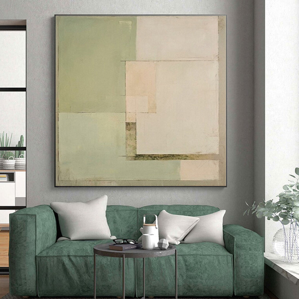 “Soft Green - Beige Minimalist Blocks” - Abstract Subtle Painting CT0398