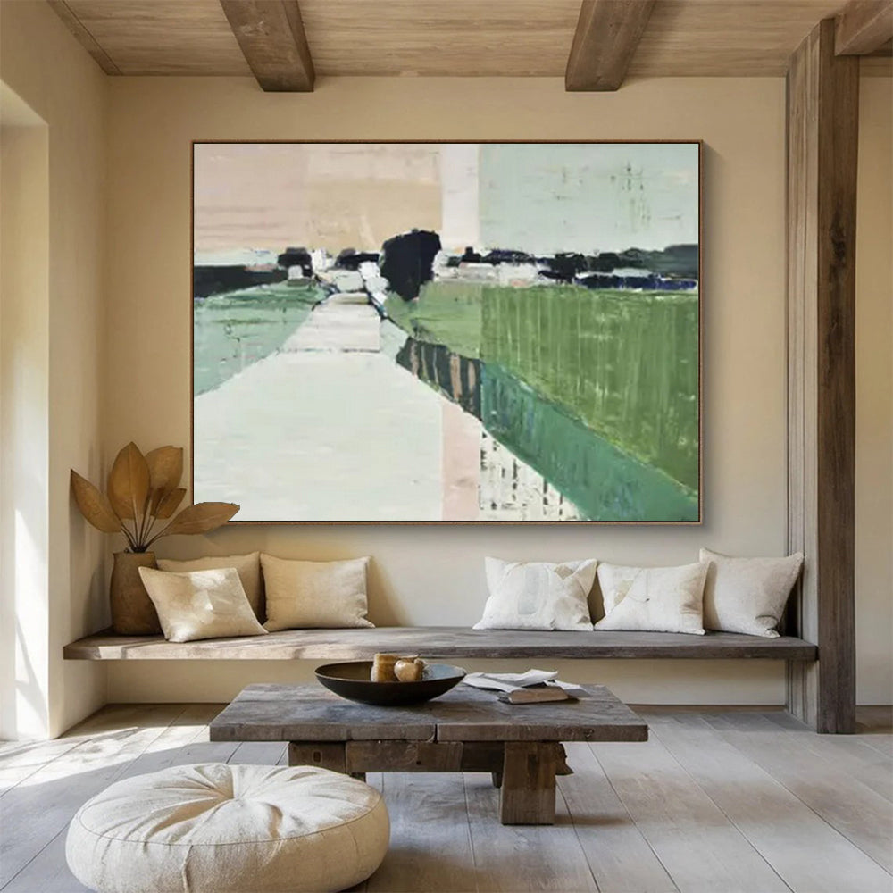 “Abstract Countryside Path ” - Blocks of green, beige, and gray; abstract forms suggesting a path through the countryside CT1541