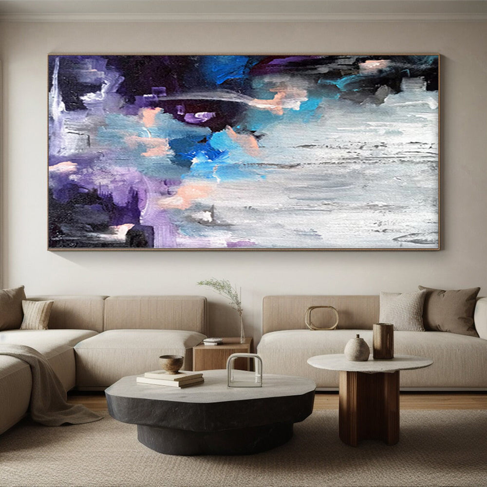 “Colorful Cascade” - Abstract Painting with Blue, Purple, Orange, Gray CT0069