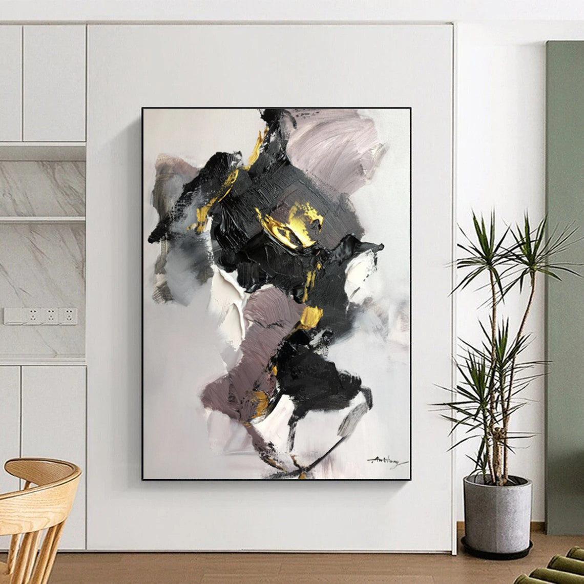 “Black - Gold - Purple Abstract” - Abstract Expressionist Art CT0511