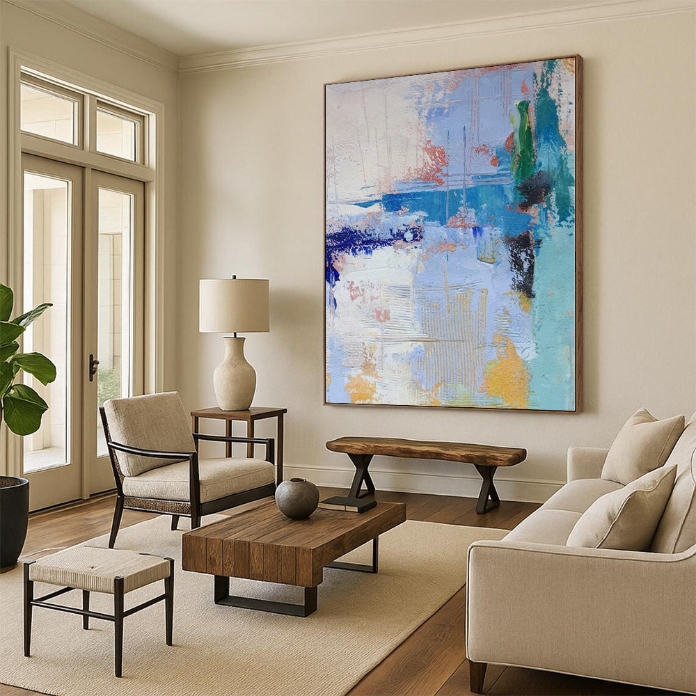 “Blue - Orange - Yellow Abstract Textures” Expressionistic Acrylic Art CT0222
