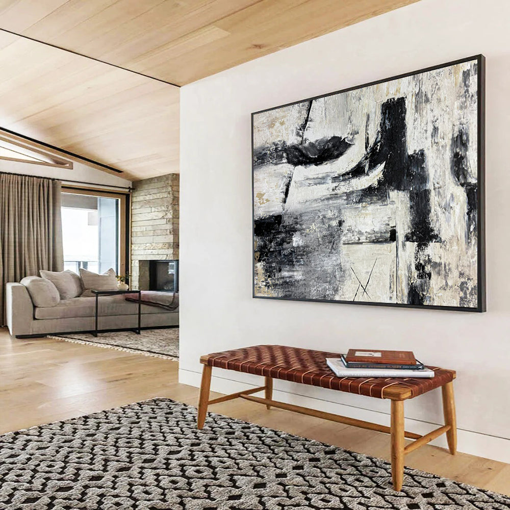 “Industrial Rhythm” – Black, white, gray with rough, intersecting acrylic shapes CT1692