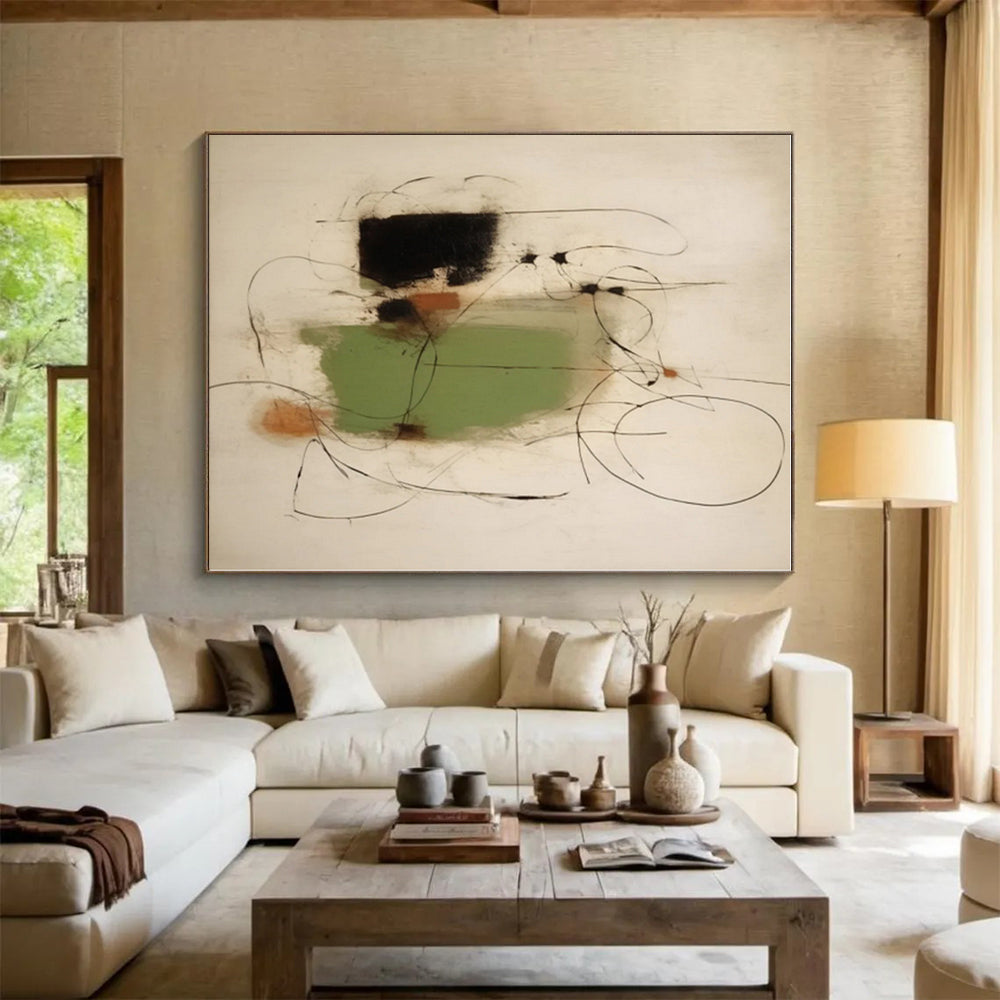 “Black Lines and Color Blocks”,Abstract Minimalist Mixed - Media Painting CT0518