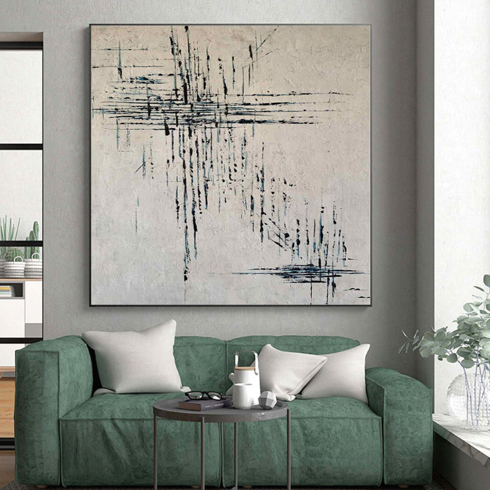 “Black - Blue Textured Lines” - Abstract Minimalist Art CT0454