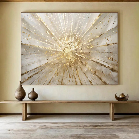 “Golden Burst of Light” - Whites, golds; radiating golden lines and splatters CT1615