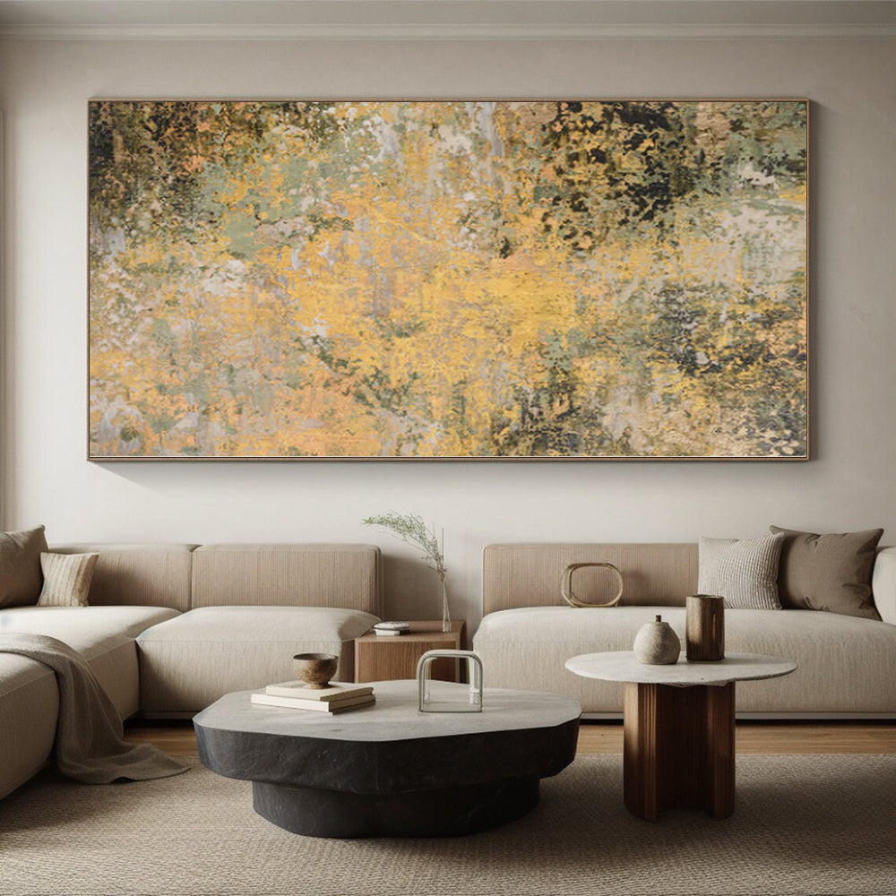“Golden Forest Haze” - Abstract Art with Yellow, Green, Gray, Brown CT0075